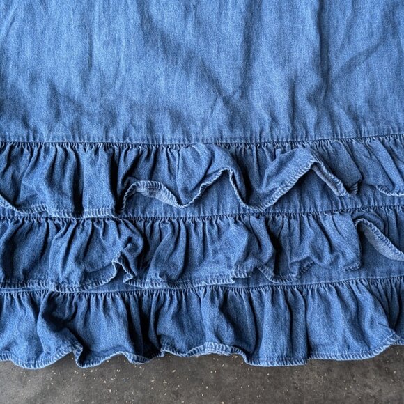 Vintage Gotcha Covered Blue Denim Sleeveless Ruffle Hem Maxi Dress size 8 - Picture 4 of 7